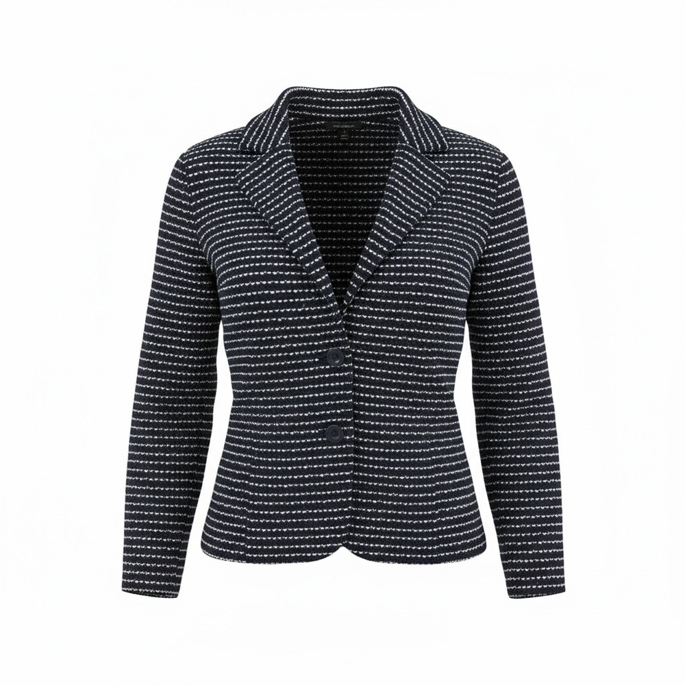 St John Black Label Striped Navy and White Wool Blend Knit Cardigan Sweater